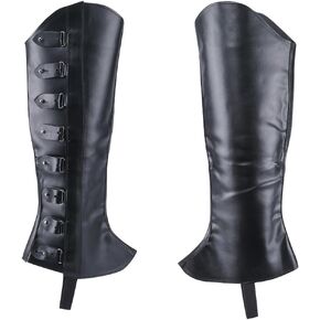 GORGECRAFT 2PCS Black Leather Pirate Leg Covers Medieval Leg Guards Gaiters Retro Renaissance PU Leather Boot Covers Imitation Leather Boot Tops Wraps for Halloween Knight Cosplay Costume Accessories
