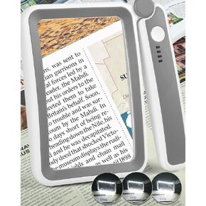 Magnifying Glass with Light, Rechargeable 5X Large Page Magnifier for Reading, Folding Handheld Dimmable, LED Lighted Rectangle Magnifier for Reading Book Small Print for Seniors Low Vision