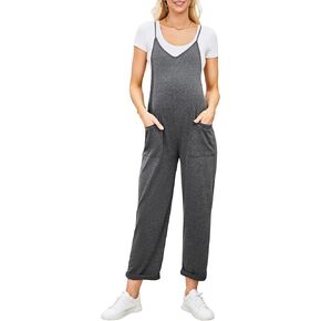 POSHGLAM Women's Maternity Jumpsuits Sleeveless V Neck Adjustable Spaghetti Strap Loose Straight Overalls Stretchy Rompers