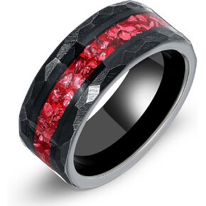 8mm Black Gold or Rose Gold Plated Tungsten Rings for Men - Eternity Pink/Green/Red Birthstone Mens Tungsten Wedding Bands with Gold Foil Leaf - Unique Gothic Daily Wear Promise Rings for Him in Kuwait