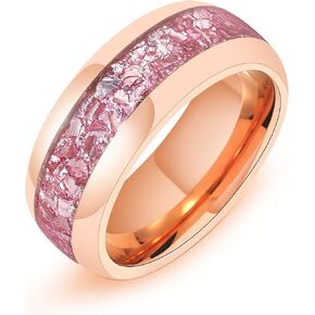8mm Black Gold or Rose Gold Plated Tungsten Rings for Men - Eternity Pink/Green/Red Birthstone Mens Tungsten Wedding Bands with Gold Foil Leaf - Unique Gothic Daily Wear Promise Rings for Him