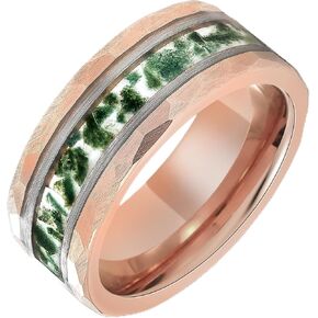8mm Black Gold or Rose Gold Plated Tungsten Rings for Men - Eternity Pink/Green/Red Birthstone Mens Tungsten Wedding Bands with Gold Foil Leaf - Unique Gothic Daily Wear Promise Rings for Him