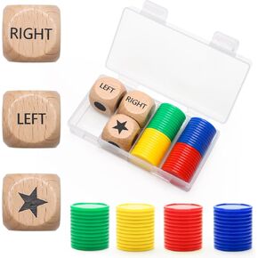 3 + 48 قطعة من نرد لعبة المركز الأيمن الأيسر، Luxiv 3 قطع نرد لعبة خشبية يسار يمين مركزي مع 48 قطعة 4 رقائق ألوان، صناديق تخزين in Kuwait