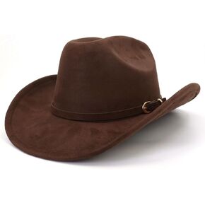 Cowboy Hat Cowgirl Hat Men's & Women's Wide Brim Felt Fedora Hat with Buckle Belt Western Cowboy Hat