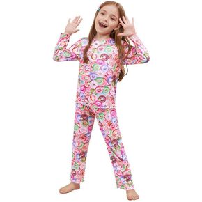 CHILDRENSTAR Girls Pajamas Set Long Sleeve Sleepwear Shirt Pant Shirring Ribbed Lounge Clothes For Kids