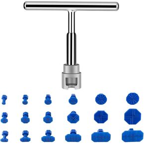 19pcs T Bar Dent Repair Kit, Dent Puller Iron Door Small Hail Dent Removal Kit Include T Bar Dent Puller and 18 Auto Dent Pulling Tabs for Car Universal