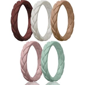 Egnaro Silicone Ring Women Thin Womens Stackable Rings Silicone Rubber Wedding Bands Bridal Jewelry Set Flame Leaves Anniversary Rings Promise Rings