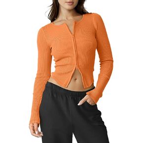 Womens Double Zip UP Ribbed Jacket Long Sleeve Workout Cropped Tops Crew Neck Lightweight Running Yoga Shirts