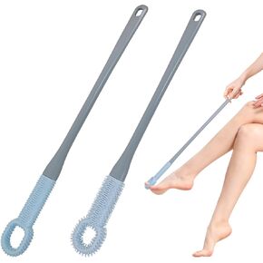 OWIIZI Toe Cleaning Brush 15.7" Foot Scrubber in Shower with Long Handle Silicone Foot Gap Brush Soft Skin Exfoliation Toe Crevice Brush for Foot Seniors,Elderly, Men and Women 2Pack