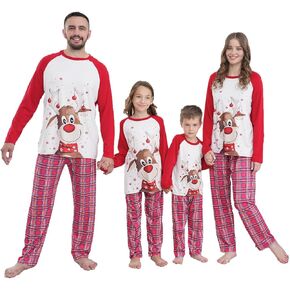 Family Matching Christmas Pajamas Set Cotton Xmas Deer Holiday Pajamas Sleepwear Dad Mom Kids PJs