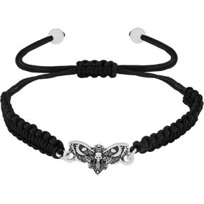 Sacina Skull Dead Moth Bracelet Strand, Black Braided Bracelet, Gothic Bracelet, Emo Bracelet, Grunge Bracelet, Punk Bracelet, Goth Jewelry, Christmas Jewelry Gift for Women
