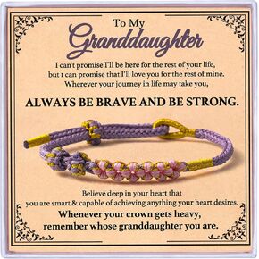 To My Granddaughter Cherry Knot Bracelet, Granddaughter Bracelet Gift From Grandma Adjustable Hand Woven Braided Bracelets for Women Birthday Jewelry Gifts