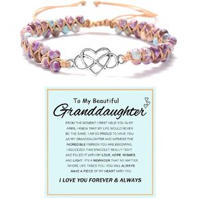 For Granddaughter - For You Are Always In Mine Beads Bracelet, Double Layer Natural Stone Beaded Wrap Infinity Heart Charm Gift Jewelry