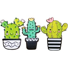 Stickeroonie 3 Pack Cute Cactus Enamel Pins Set - 2 Cute Cactus Girls and 1 Cactus Guy Enamel Pin measures 1 Inch. Funny Pins for Backpacks, Hats, Clothing, Blue Jeans