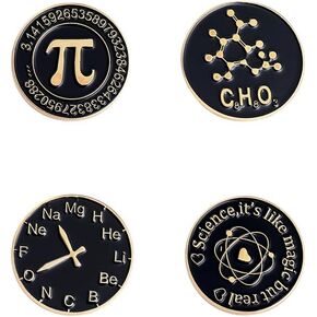 4PCs Cute Math Chemical Science Brooches Pin Sign Lab Pin Kawaii Chemistry Science It Like Magic But Real Brooch Round Clock Brooch Badge Jewelry Cartoon Back to School Gift Lapel Badges for Girls