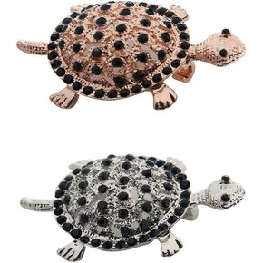 Opexicos 2Pcs Black Silver Rhinestone Turtle Brooch Pin Cute Vintage Tortoise Brooches Kids Gift Animal Pins
