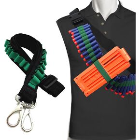 WALWAL Elite Tactical Toy Bullet Bandolier，Adjustable High Capacity Dart Carrier Compatible for Nerf Elite Blasters - Foam Ammunition Game Accessory with Elastic Rope (Bandolier Only,Green)
