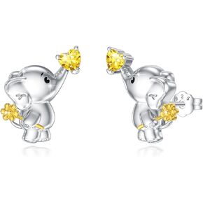925 Sterling Silver Elephant Stud Earrings for Women Elephant Flower Earrings Hypoallergenic Cute Animal Earrings Jewelry Gift