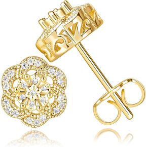 14k Gold Stud Earrings for women Trendy, Flower-shaped Gold Earrings Studs Fit Hypoallergeni Earrings for Women, CZ Stud Earrings Butterfly Push Backings10mm
