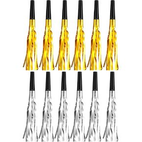 12 Pieces Gold Silver Noise Makers Glitter Noise Makers Metallic Fringed Party Blowers for Adults Birthday Graduation Sporting Events New Years Eve Party Supplies 2025