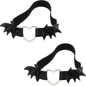 FM FM42 Multicolor PU Simulated Leather Angel Wings Love Heart Ring Adjustable Leg Ring Elastic Garter, Pack of 2 PCs