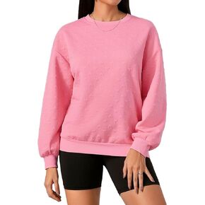 Verdusa Women's Embossed Sweatshirt Drop Shoulder Round Neck Long Sleeve Pullover Top