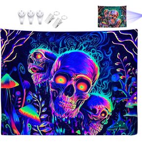 Ganbaro Blacklight Tapestry, Halloween Tapestry, Horror Tapestry Glow in the Dark Tapestry Skull Tapestry Halloween Wall Tapestry for Bedroom, Tapestries Posters Tapestry Aesthetic for Home Decor, 59*51 in