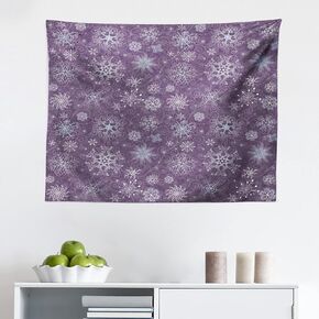 Ambesonne Eggplant Tapestry, Christmas Inspired Flowers Snowflakes and Swirls in a Violet Delicate Environment, Fabric Wall Hanging Decor for Bedroom Living Room Dorm, 28" X 23", Violet