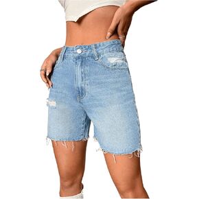 Milumia Women's High Waisted Straight Leg Jean Shorts Raw Hem Denim Shorts