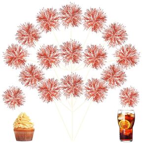 Chinco 100 Pcs Foil Firework Cupcake Toppers Sparkle Tinsel Cake Toppers Cake Decoration Cocktail Fruit Toothpick for Birthday Wedding Graduation Party(Bright Color)