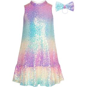 GRACE KARIN Girls Kid Sequin Party Dresses Mock Neck Sleeveless Sparkly Fancy Formal Dress Size 5-12 Years