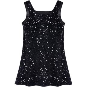 WELAKEN Girls' Sequin Dress A-Line Sleeveless Sparkly Gown Party Dresses with Faux Fur Trim