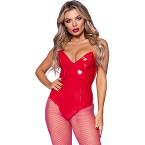 Leg Avenue Women Vinyl Boned Bodysuit Diy Piece Adult Sized Costumes, Red, Small US