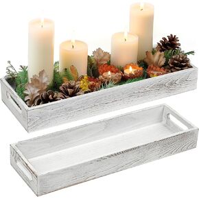 LotFancy Wooden Decorative Tray, Set of 2, Long Rustic Centerpiece Tray for Dining Room, Coffee Table Décor, Rectangle Farmhouse Tray