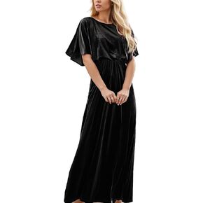 IFFEI Women's Velvet Dress Batwing Sleeve Vintage Maxi Dress Elegant A Line Long Formal Party Dresses