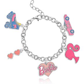 SALLY ROSE Barbie Charm Bracelet for Women Official License, 6"+1" Fashion Jewelry Bracelet with 5 Barbie Charms