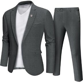 MY'S Men's 2 Piece Regular Fit Linen Suit Set, One Button Lightweight Jacket Pants for Business, Casual, or Prom