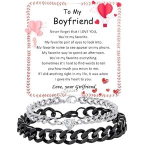Matching Couple Cuban Chain Bracelets Gifts for Boyfriend Husband Soulmate Girlfriend Valentine's Day Anniversary Birthday Christmas Gift for Him and Her,Adjustable Size