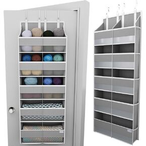 BOBBLE + PUFF Over Door Yarn Storage Organizer with 8 Large Compartments & 10 Mesh Side Pockets for Crochet Accessories & Knitting Supplies, Closet Organization & Home Improvement, 44lbs Weight Limit
