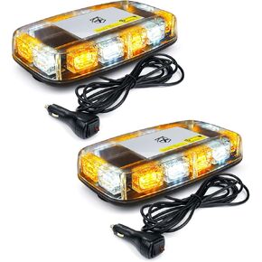 Xprite 2PC 12" Roof Top Strobe Light, High Bright 72 LED Emergency Flashing Beacon Light w/Magnetic Mount for 12V-24V Construction Vehicles, Truck, Snow Plow, Postal Car (Amber White)