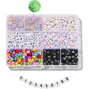 500Pcs 0-9 Acrylic Number Beads in 12 Grid Box Round Beads for Bracelets Neckless Friendship Jewelry DIY Making (4x7mm, 6 Colors)