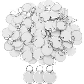 Zonon 150 Pieces Metal Rim Key Rings Tags Blank Round Rim Key Tags 1.25 Inch Paper Tags with Metal Split Rings for Key Backpack Luggage Pet (White)