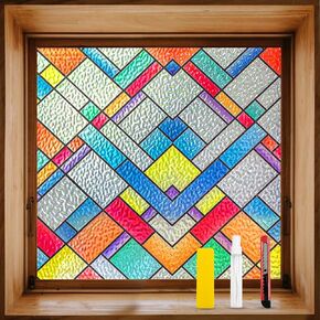 QHY Sunshine Colorful Rainbow Stained Glass Window Film Non-Adhesive Window Privacy Film Reusable Decorative for Room (Chequered Rainbow, 17.5 X 78.7 in)