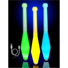 LED Juggling Sticks for Kids - Glow-in-The-Dark, Durable Plastic Toys for Skill-Building & Coordination, Rechargeable Lights, Fun Gift for Birthdays & Holidays