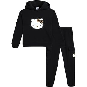 Hello Kitty Girls' Sweatsuit Set - 2 Piece Hoodie Sweatshirt and Joggers Sweatpants - Cargo Pants Set for Girls (2T-12), Size 8/10, Black