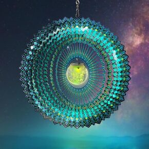 FONMY Solar Wind Spinner Mandala Starry Sky 3D Stainless Steel Hanging Wind Spinners Gift Christmas Decoration Indoor/Outdoor Garden Décor Kinetic Yard Art 12 Inches Multi Peacock Blue Wind Sculpture