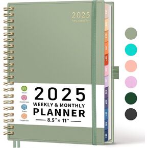 RETTACY 2025 Planner, Weekly and Monthly Planner, Jan 2025 - Dec 2025, 5.7" × 8.3", Medium Size, 2025 Calendar, 12-Monthly Tabs, Flexible Plastic Cover, Spiral Bound, 100 GSM Thick Paper (Apricot)