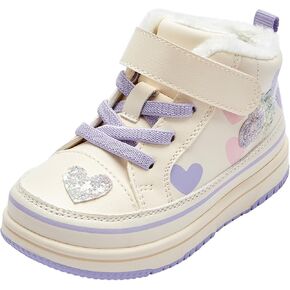 Balabala Toddler Girl's High-Top Sneakers, Winter Warm Hook & Loop Fashion Toddler Shoes with Heart Design