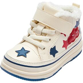 Balabala Toddler Girl's High-Top Sneakers, Winter Warm Hook & Loop Fashion Toddler Shoes with Heart Design
