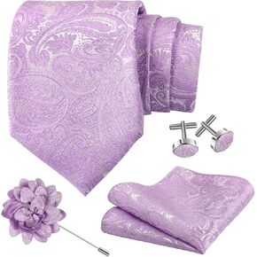 Men's Paisley Tie 3.15"（8cm） Necktie and Lapel Pin Woven Handkerchief Cufflinks Set for Men
